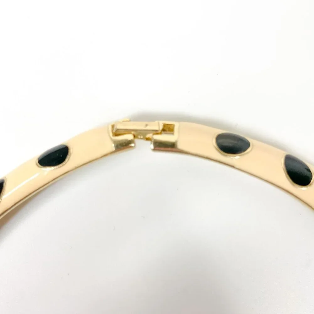 Enameled Cream Black Dots Leopard Torque Necklace Coordinating Clip-On Earrings